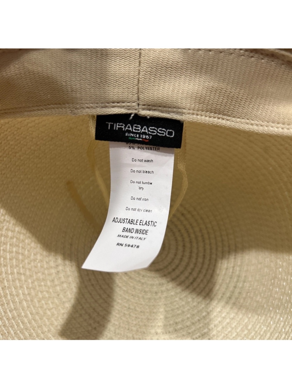 Tirabasso Made In Italy Wide Brim Sun Hat With Ribbon Adjustable Off White OSFM - Picture 7 of 8